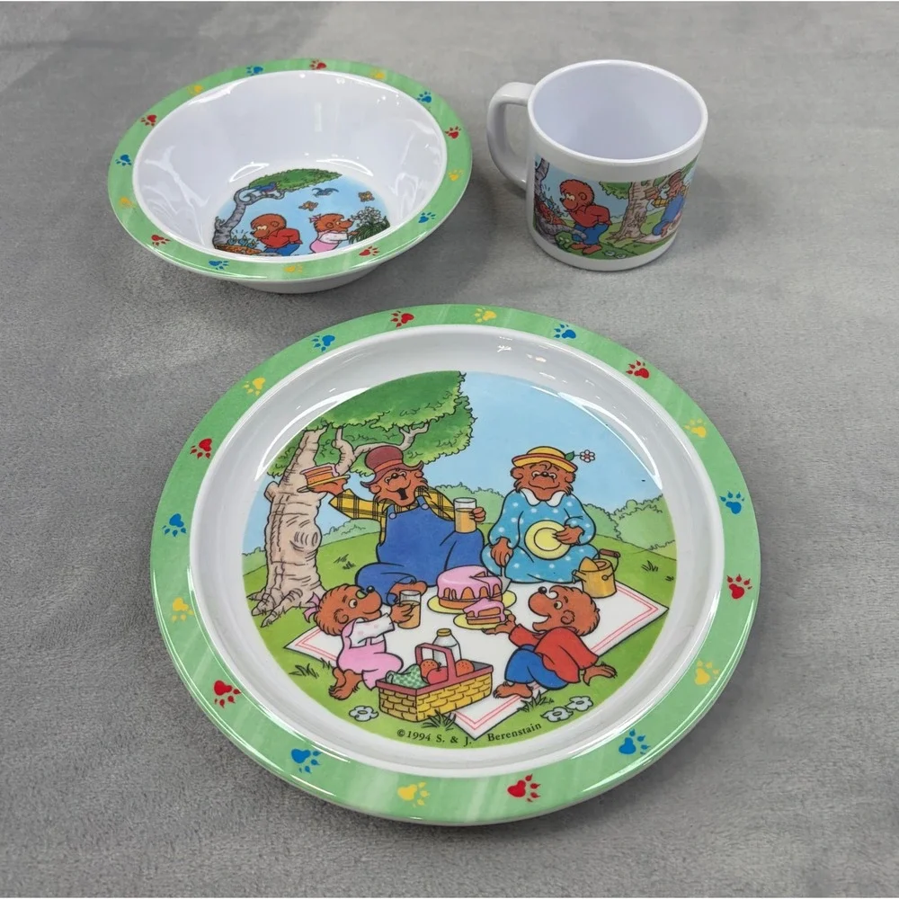 Vtg Berenstain Bears 1994 Kids Dinnerware 3 Piece Set Melamine Princess House